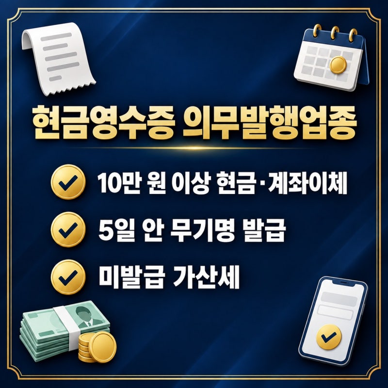 현금영수증 의무발행업종｜10만 원 이상 현금·계좌이체, 미발급 가산세