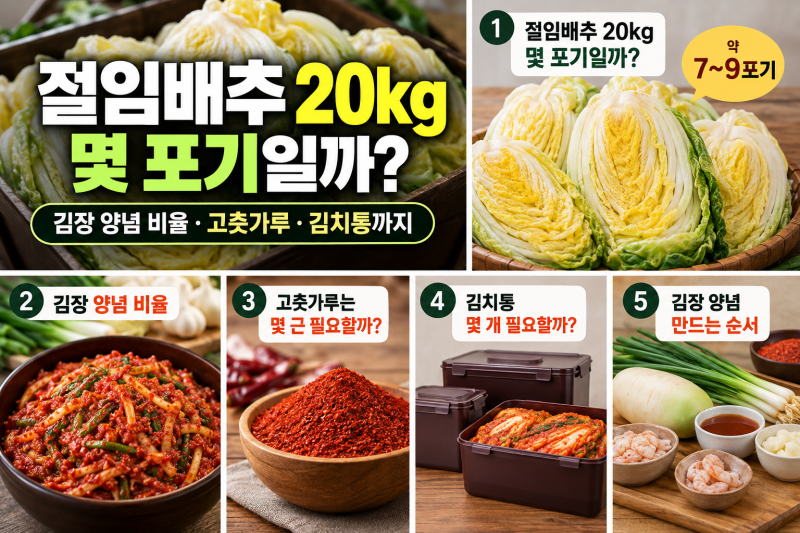 절임배추 20kg 포기 김장 양념 황금 비율? 고춧가루·젓갈, 김치통 몇개 필요해? (+계산방법)