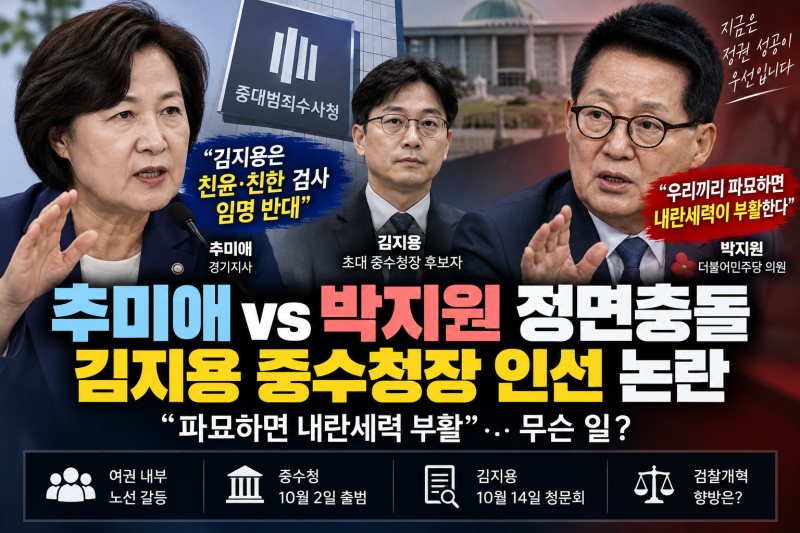 추미애·박지원 정면충돌, 김지용 중수청장 인선 두고 “파묘하면 내란세력 부활”…무슨 일....