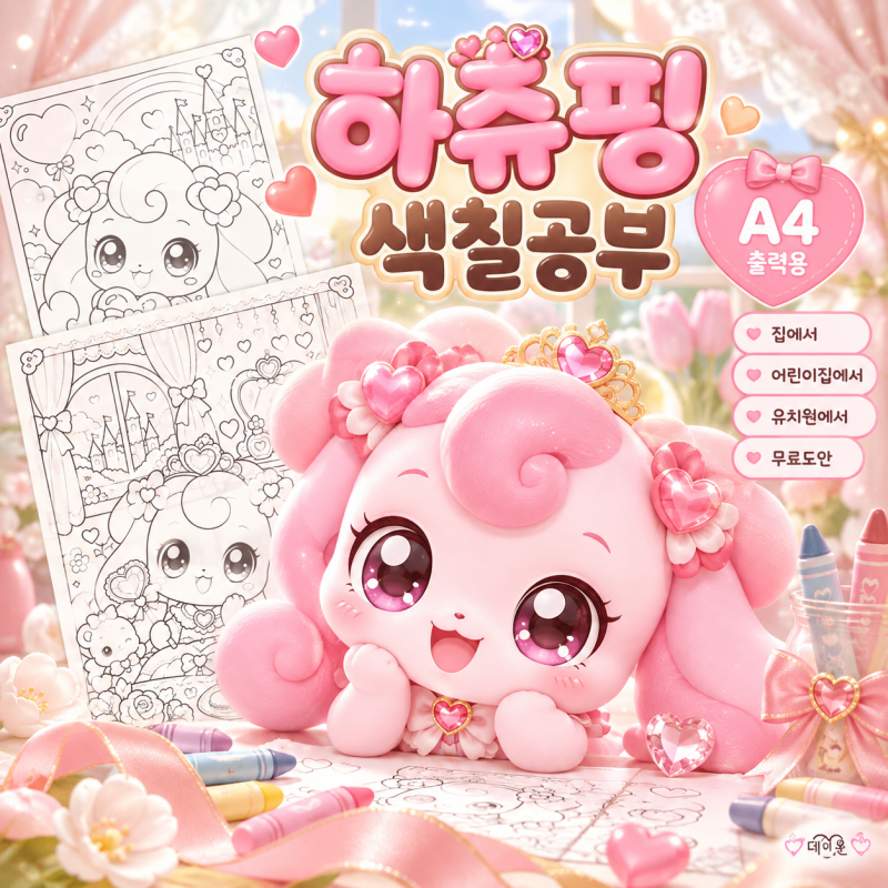 하츄핑 색칠공부 도안 무료 프린트｜A4 공주풍 색칠놀이 도안 모음
