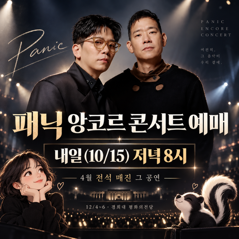 패닉 앙코르 콘서트 예매, 내일(10/15) 저녁 8시예요