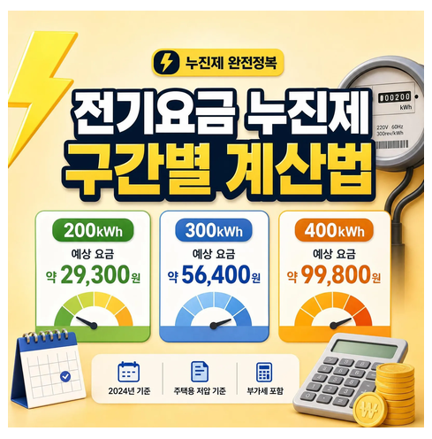 전기요금 누진제 구간별 계산법과 200kWh 300kWh 400kWh 예상 요금
