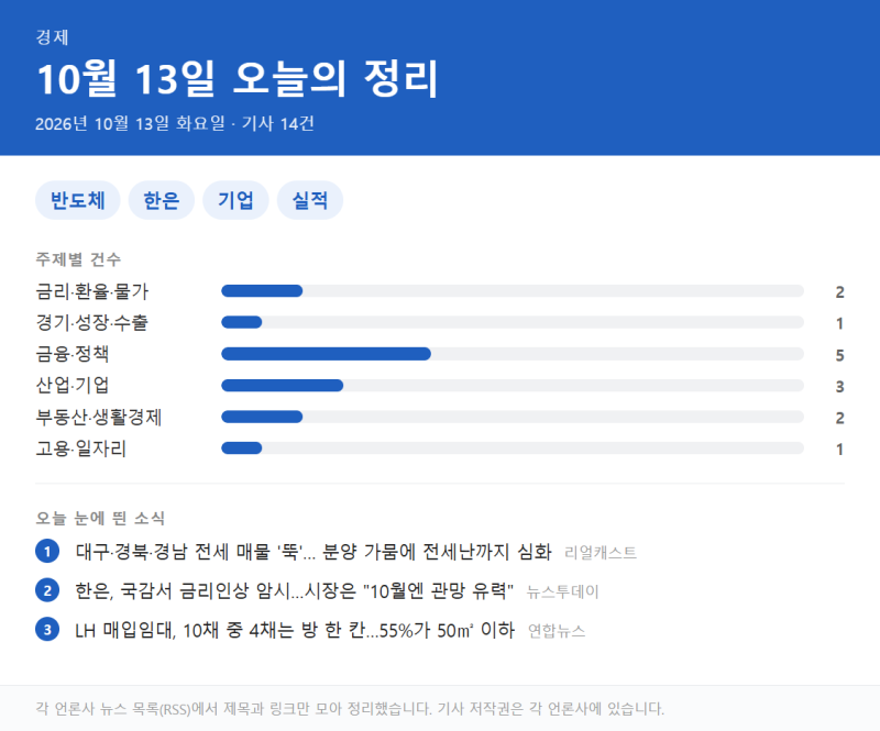 10월 13일 오늘의 경제 한눈에 정리