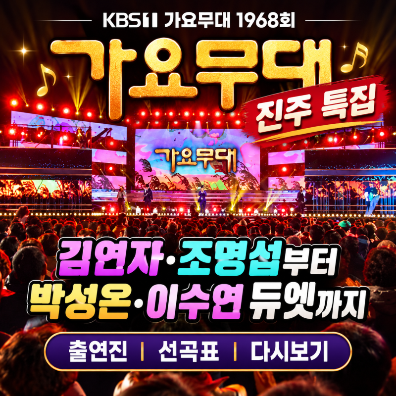 가요무대 1968회 진주 특집, 김연자·조명섭부터 박성온·이수연 듀엣까지(+출연진·선곡표·다....