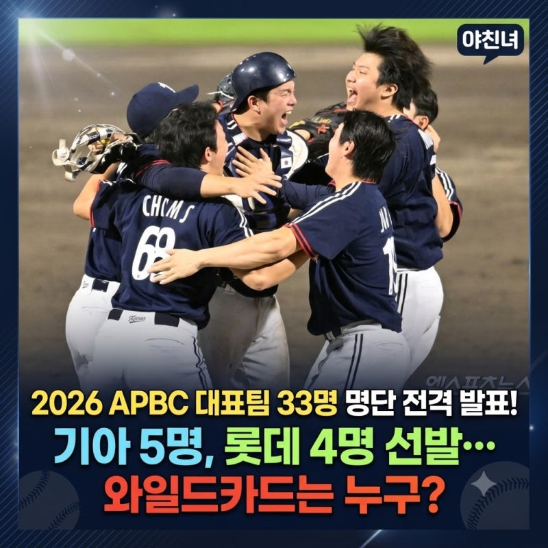 2026 APBC 대표팀 33명 명단 전격 발표! 기아 5명, 롯데 4명 선발… 와일드카드는 누구?