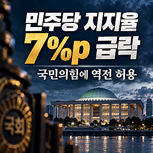 민주당 지지율 7%p 급락, 국민의힘에 역전 허용…이재명 정부에 보내는 민심의 경고