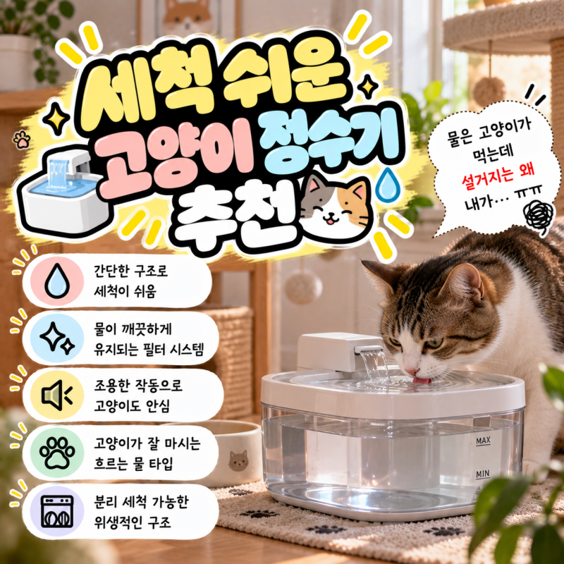 세척 쉬운 고양이 정수기 추천, 물은 고양이가 먹는데 설거지는 왜 내가...