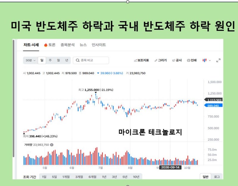 미국 반도체 하락, 국내 주식은 왜 더 하락할까? sk하이닉스 매수