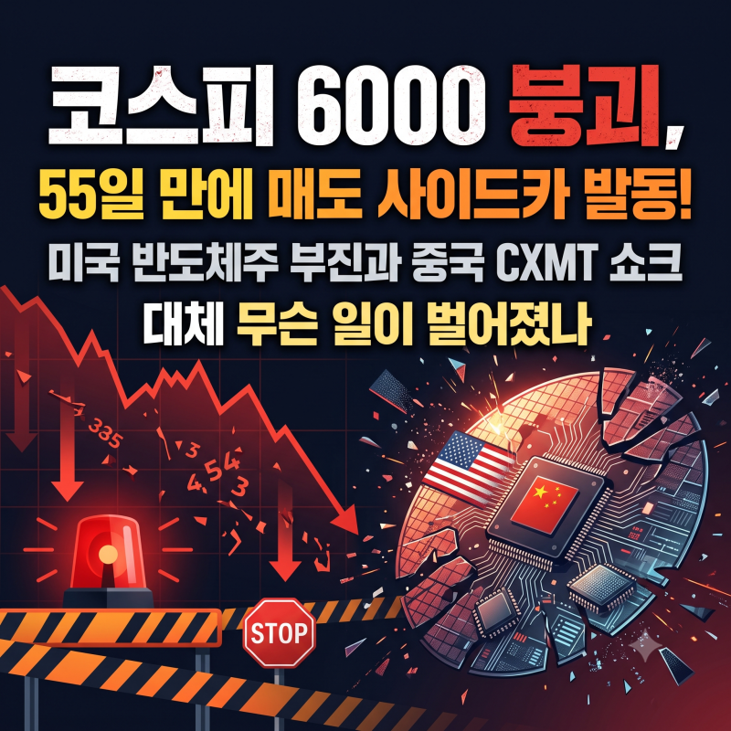 코스피 6000 붕괴, 55일 만에 매도 사이드카 발동! 미국 반도체주 부진과 중국 CXMT 쇼크, 대체 ....