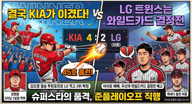 결국 KIA가 이겼다! 김도영 결승 투런포로 LG 꺾고 3위 확정｜슈퍼스타의 품격, 준플레이오프 ....