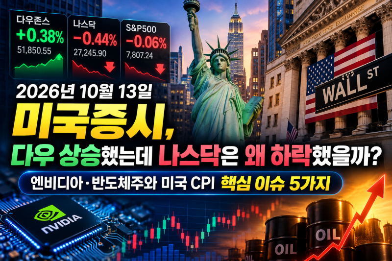 2026년 10월 13일 미국증시, 다우 상승했는데 나스닥은 왜 하락했을까? 엔비디아·반도체주 핵....