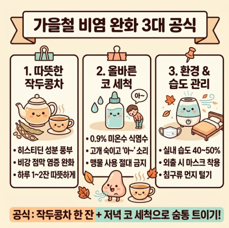 [건강꿀팁] 가을철 비염 탈출법! 코막힘 뚫는 작두콩차 효능 & 비강세척기 올바른 사용법 ☕....