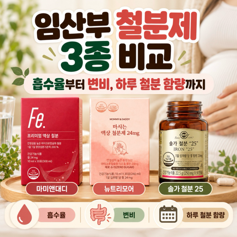 임산부 철분제 3종 비교｜흡수율부터 변비, 하루 철분 함량까지