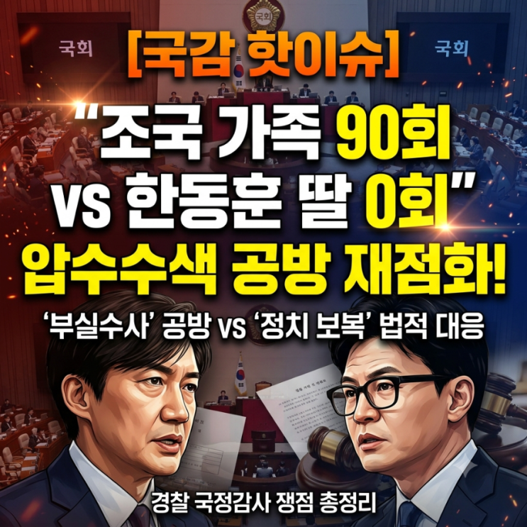 "조국 가족 90회 vs 한동훈 딸 0회"… <b>국감</b>서 재점화된 '부실수사' 공....