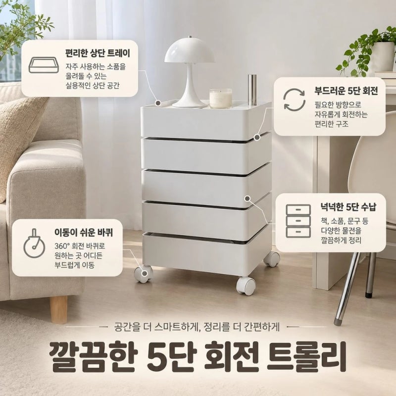 마켓비 빙그리 회전서랍 트롤리 5단 화이트 틈새수납 추천해 드립니다~!