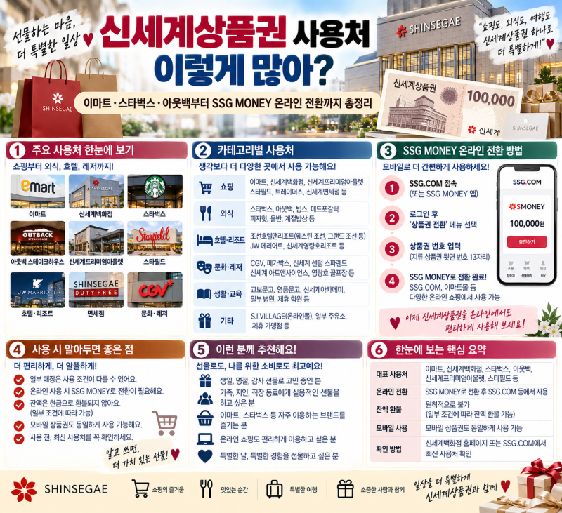 신세계상품권 사용처 이렇게 많아? 이마트·스타벅스·아웃백부터 SSG MONEY 온라인 전환까지 ....