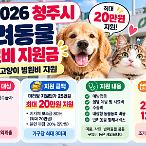 2026 청주시 반려동물 의료비 지원금｜강아지·고양이 최대 20만원, 신청방법·12월 4일 마감