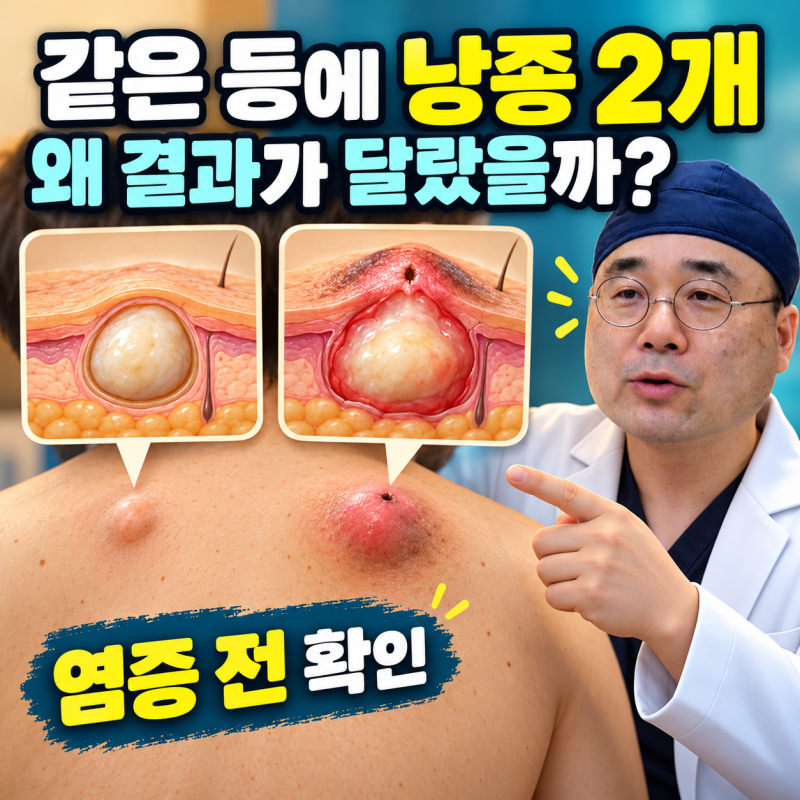 수원 피지낭종 등에 생긴 두 개중 하나만 심하게 염증이 생긴 이유