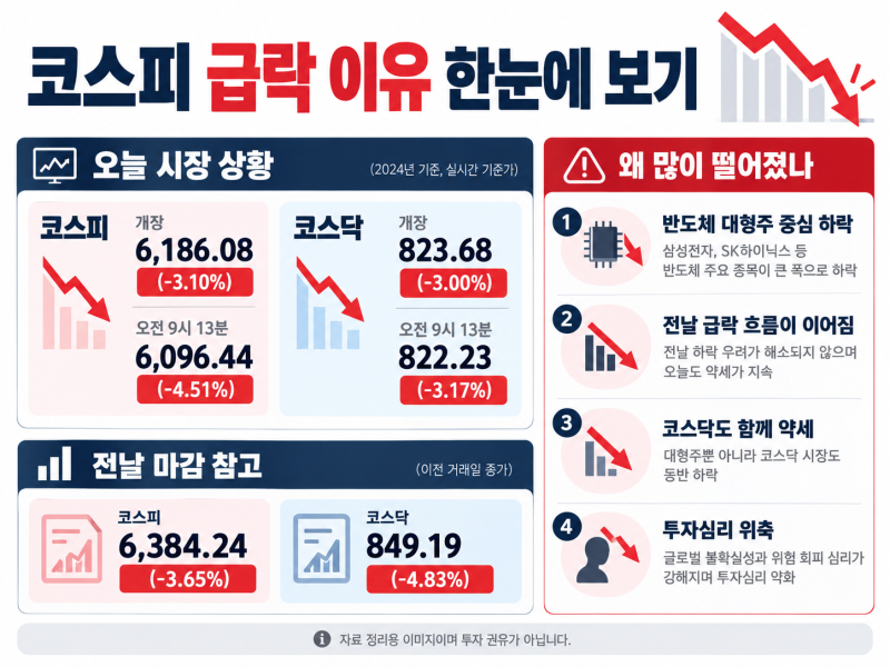 오늘 코스피 급락 이유｜매도 사이드카 발동, 삼성전자·SK하이닉스 왜 떨어졌나?