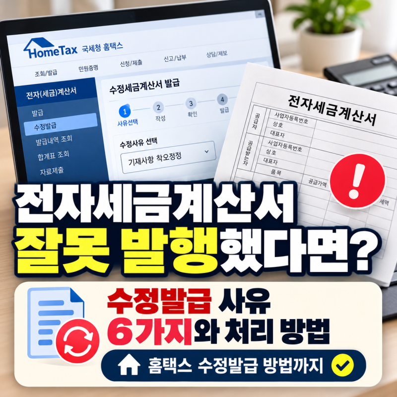전자세금계산서 잘못 발행했다면? 수정발급 사유 6가지와 홈택스 처리 방법 총정리