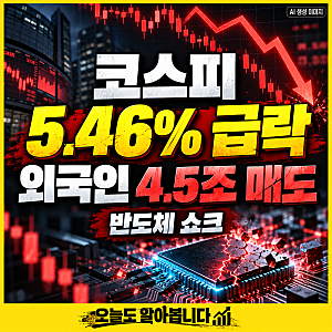 2026년 10월 13일 국내증시 마감 브리핑｜코스피 5.46% 급락, 외국인 4.5조 매도에 반도체 쇼크