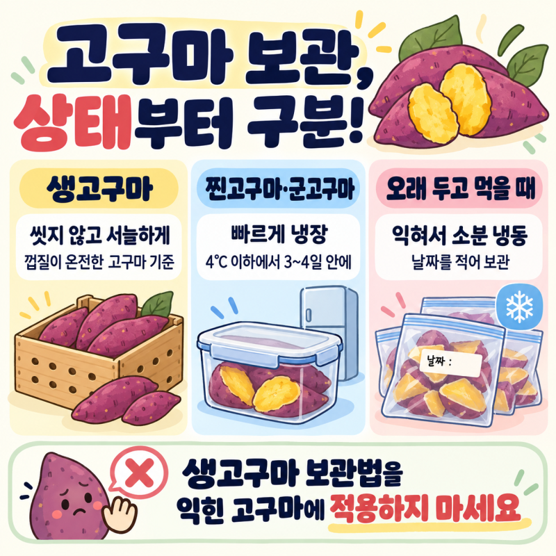 고구마는 냉장고에 넣으면 안 될까? 고구마 보관법과 기간 정리 (생고구마·찐고구마·군고구....