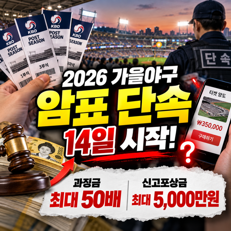 2026 가을야구 암표 단속 14일 시작! 과징금 최대 50배·신고포상금·신고방법 총정리