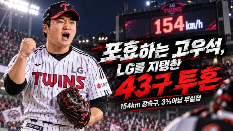 LG 고우석 43구 투혼, KIA전 154km 강속구에도 아쉬운 패배