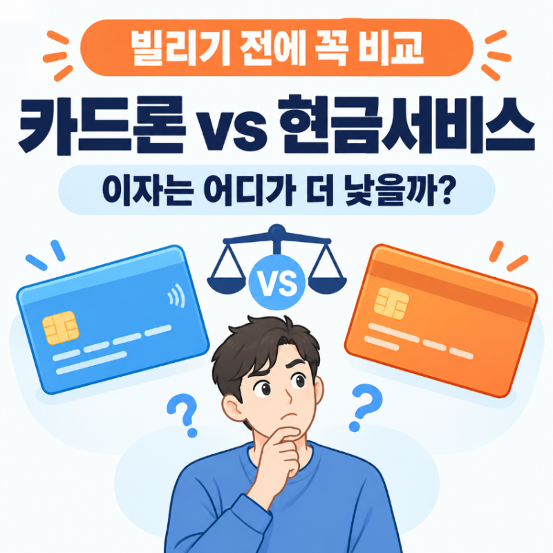 카드론 현금서비스 차이, 이자는 어디가 더 낮을까? 금리와 갚는 방식 한눈에 비교