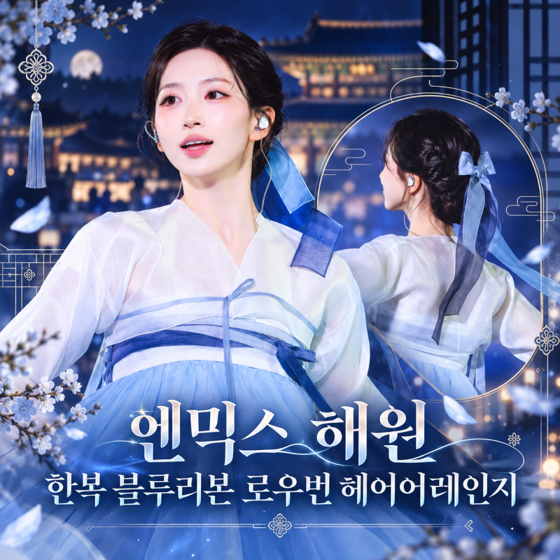 서울 헤어어레인지｜엔믹스 해원 경복궁 직캠 봤어요? 한복이 퍼컬같은 블루리본 로우번이....