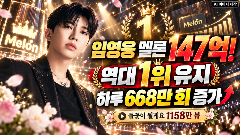 임영웅 147억 스트리밍 역대 1위! 하루 668만 회 증가…'들꽃이 될게요' 1158만 뷰
