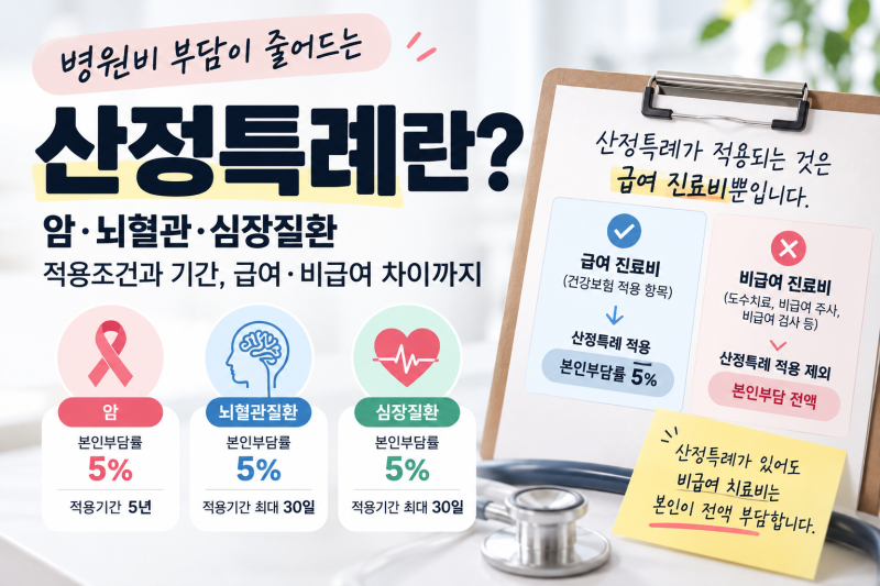 산정특례란? 암.뇌혈관.심장질환 적용조건과 기간｜병원비 5%와 비급여 차이