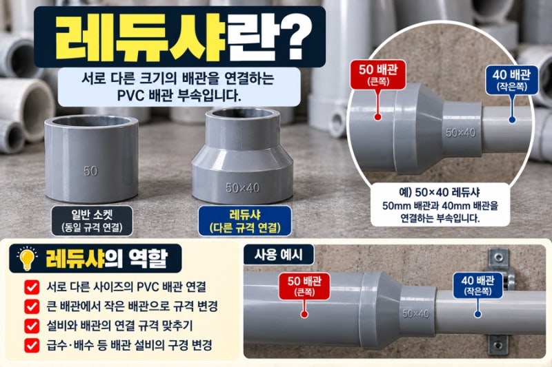 레듀샤란?｜PVC 배관 레듀샤 규격과 종류, 사이즈 선택법