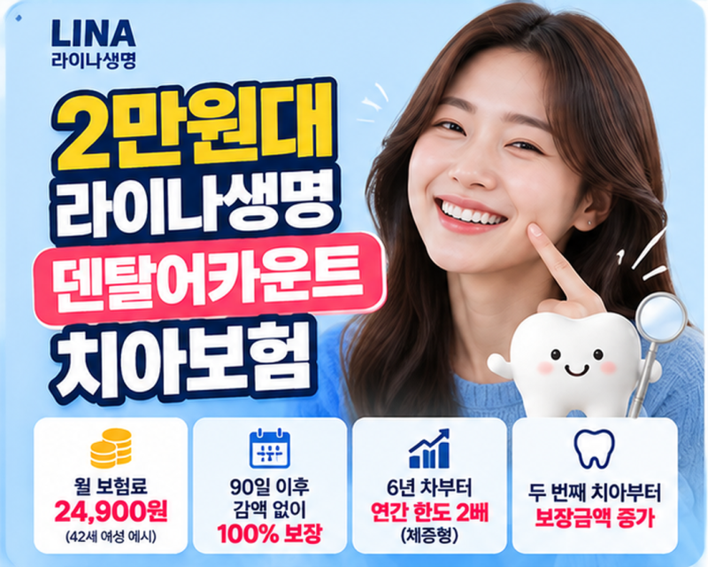 라이나생명 덴탈어카운트 치아보험｜월 2만원대로 90일 후 감액 없이 100% 보장