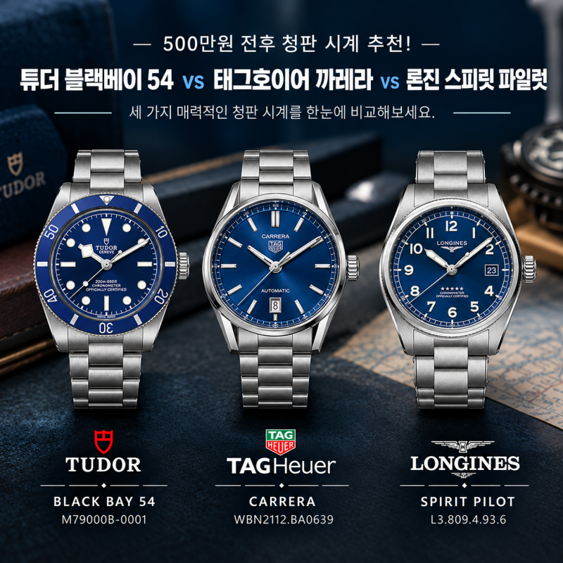 500만원 전후 청판 시계 추천! 튜더 블랙베이 54 vs 태그호이어 까레라 vs 론진 스피릿 파일럿