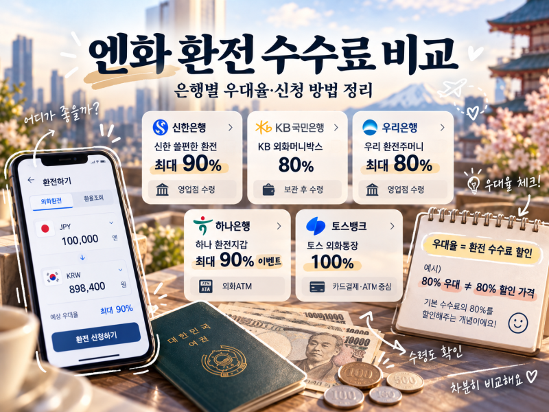 엔화 환전 수수료 비교 은행별 우대율과 신청 방법 정리