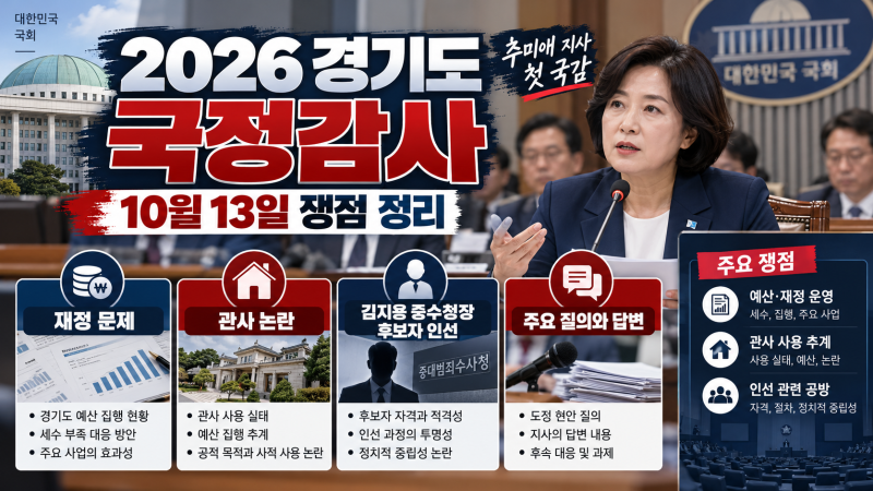 ️ 2026 경기도 국정감사 쟁점 총정리! 추미애 지사 첫 국감, 재정위기·관사·김지용 인선 논....