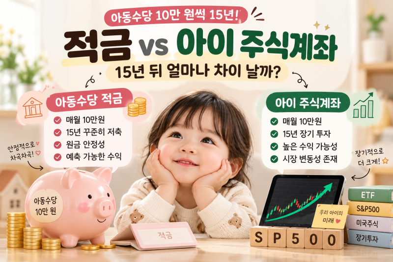 아동수당 적금 vs 아이 주식계좌｜매달 10만 원, 15년 뒤 수익률 차이는?
