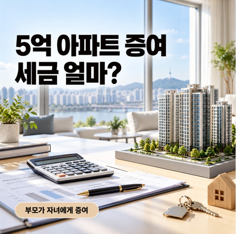 아파트 증여세 얼마일까? 부모가 자녀에게 5억 증여 직접 계산