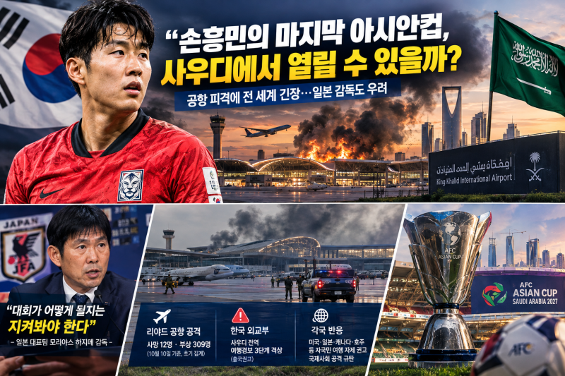 “일본 감독도 우려했다” 사우디 공항 피격…손흥민의 2027 아시안컵, 어디로 가나
