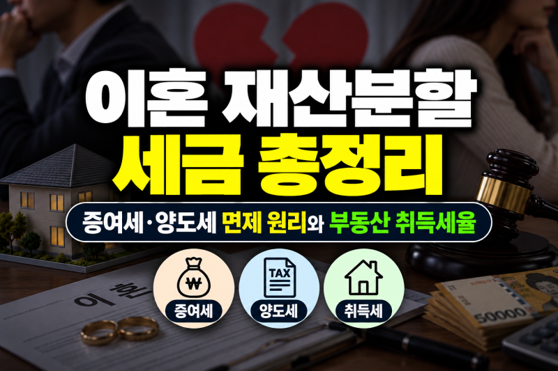 이혼 재산분할 세금 총정리 | 증여세·양도세 면제 원리와 부동산 취득세율