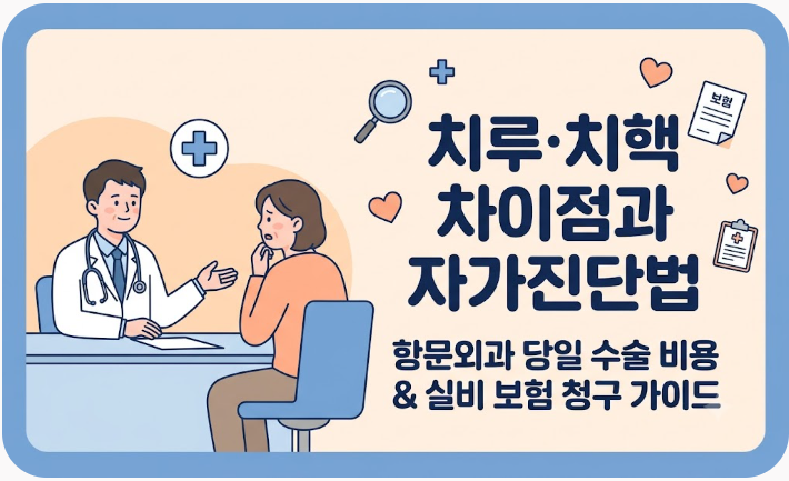 치루 치핵 차이점과 자가진단법: 항문외과 당일 수술 비용 및 실비 보험 청구 가이드