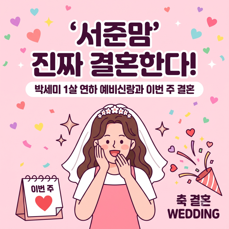 서준맘 박세미 이번 주 진짜 결혼한다…2년 열애 끝 깜짝 발표