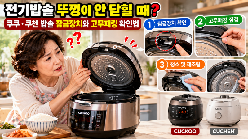 전기밥솥 뚜껑이 안 닫히나요? 쿠쿠·쿠첸 밥솥 잠금장치와 고무패킹 확인 및 교체방법
