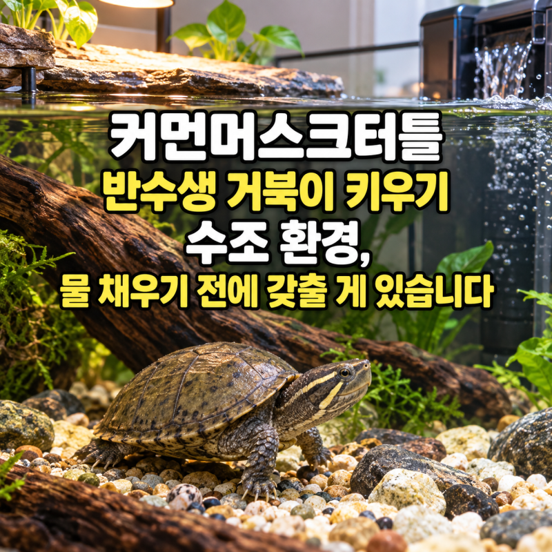 커먼머스크터틀 반수생 거북이 키우기 수조 환경, 물 채우기 전에 갖출 게 있습니다