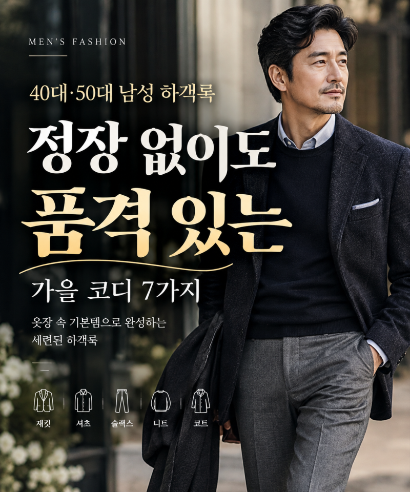 40대·50대 남성 하객룩｜정장 없이도 품격 있는 가을 코디 7가지, 옷장 속 기본템 활용법