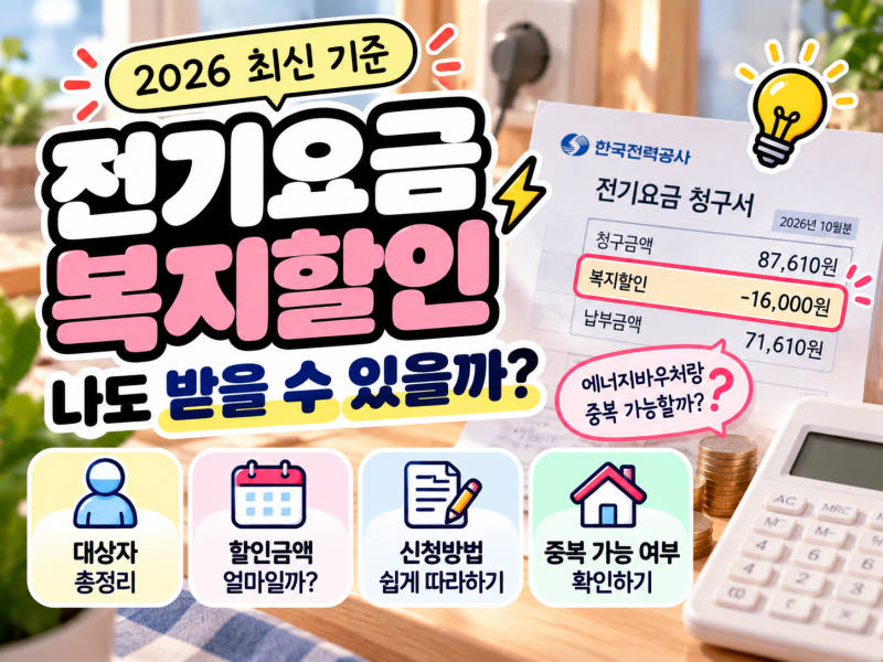 [생활비 절약] 2026 전기요금 복지할인 신청방법｜에너지바우처와 중복 가능할까?