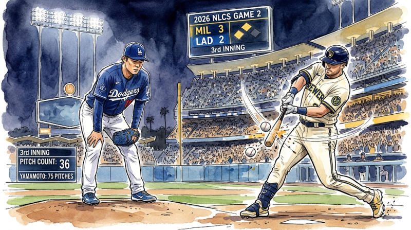 [2026 NLCS 2차전] 야마모토 75구 조기 강판 이유: 밀워키 타선의 '3회 36구' 승부 분석