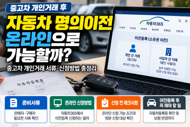 자동차 명의이전 온라인으로 가능할까?｜중고차 개인거래 서류·신청방법 총정리