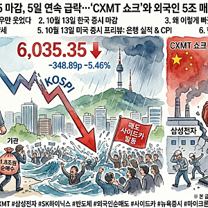 코스피 6,035 마감, 5일 연속 급락…'CXMT 쇼크'와 외국인 5조 매도 (10/13 마감 시황)